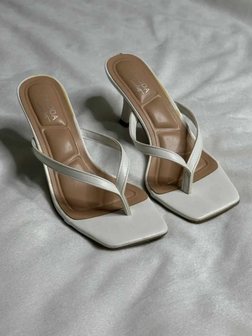 White Square Toe Thong Sandal